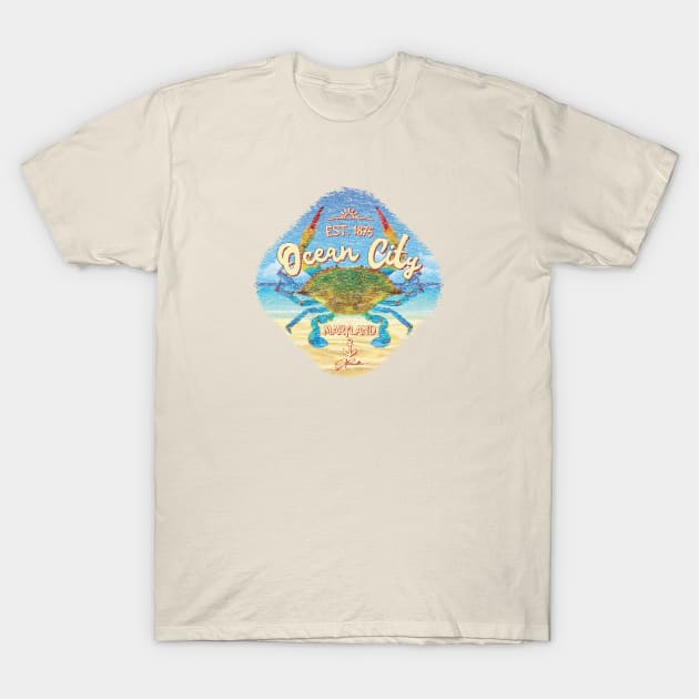 Ocean City, Maryland, Blue Crab on Beach T-Shirt by jcombs